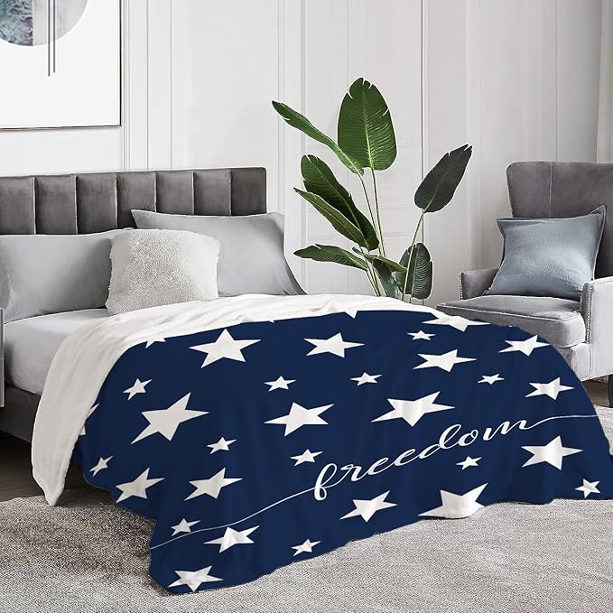 Neatee Living Patriotic Throw Blanket King Size 4th of July Memorial Day Fourth of July American Freedom Veteran Blanket Bed Red White Blue Stars Soft Fleece Blanket Home Decorations 90x108