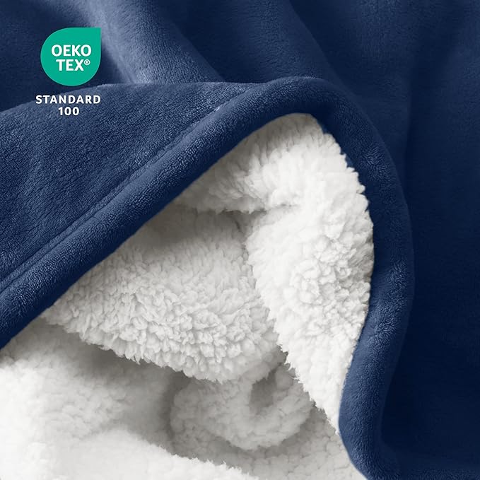 Bare Home Sherpa Fleece Blanket - Twin/Twin Extra Long - Blanket for Bed, Sofa, and Couch - Warm & Lightweight - Fluffy & Soft - Reversible (Twin/Twin XL, Dark Blue)