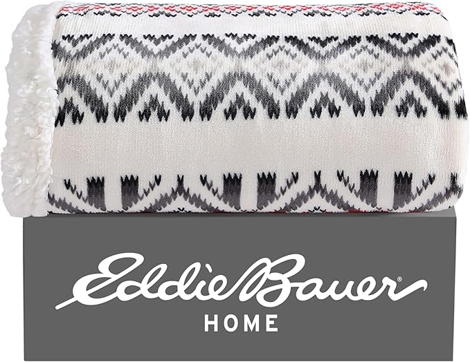 Eddie Bauer Ultra-Plush Collection Throw Blanket-Reversible Sherpa Fleece Cover, Soft & Cozy, Perfect for Bed or Couch, Mountain Village Red