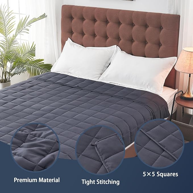 yescool Weighted Blanket for Adults (25 lbs, 88” x 104”, Grey) Cooling Heavy Blanket for Sleeping Perfect for 240-260 lbs, King Size Breathable Blanket with Premium Glass Bead