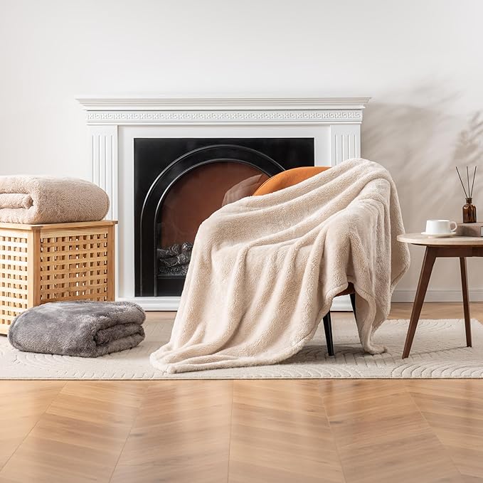 Berkshire Blanket Classic Extra-Fluffy™ Plush Blanket King Size, Soft Fuzzy Fluffy Long Hair Blanket for Couch Sofa Bed, Chino Khaki, 90x108 Inches