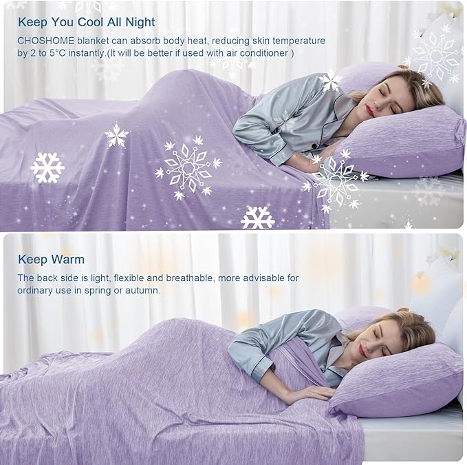 CHOSHOME Cooling Blanket for Hot Sleepers Lightweight Summer Cold Thin Blankets for Sleeping, Hot Flashes Night Sweats, Soft Blanket for Bed, California King 96" x 102", Purple