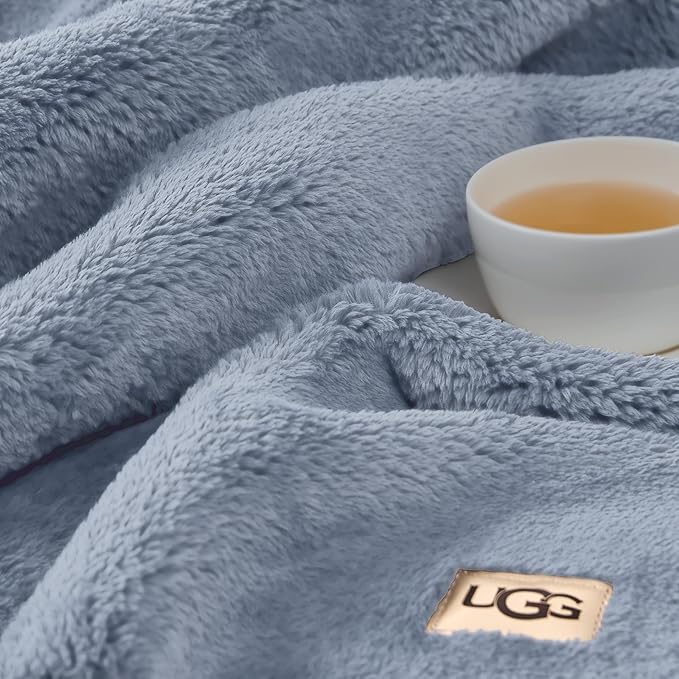 UGG Whitecap Plush Throw Blanket Fleece Lightweight Soft Cozy Throw for Couch or Bed Luxury Home Decor for Living Room Machine Washable Hypoallergenic Flannel Blankets, 50-inch x 70-inch, Denim Blue