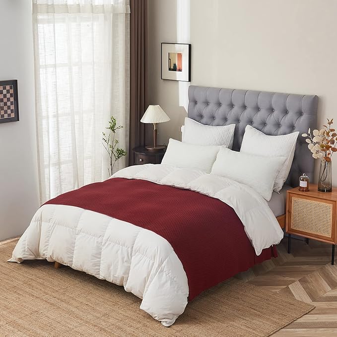 Longhui bedding Wine Red Knitted Throw Blanket for Couch, Cozy Machine Washable 100% Cotton Sofa Knit Bed Blankets, Heavy 4.0lb Weight, 60 x 80 Inches, Laundry Bag Included, Burgundy Color.