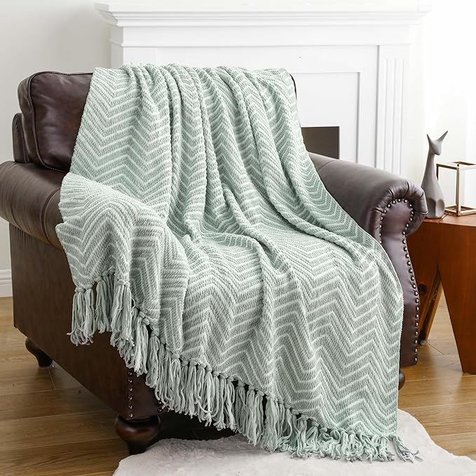 BATTILO HOME Sage Green Throw Blanket for Couch, Decorative Knit Seafoam Green Throw Blanket for Bed, Super Soft Sage Green Room Decor, 50"x60"