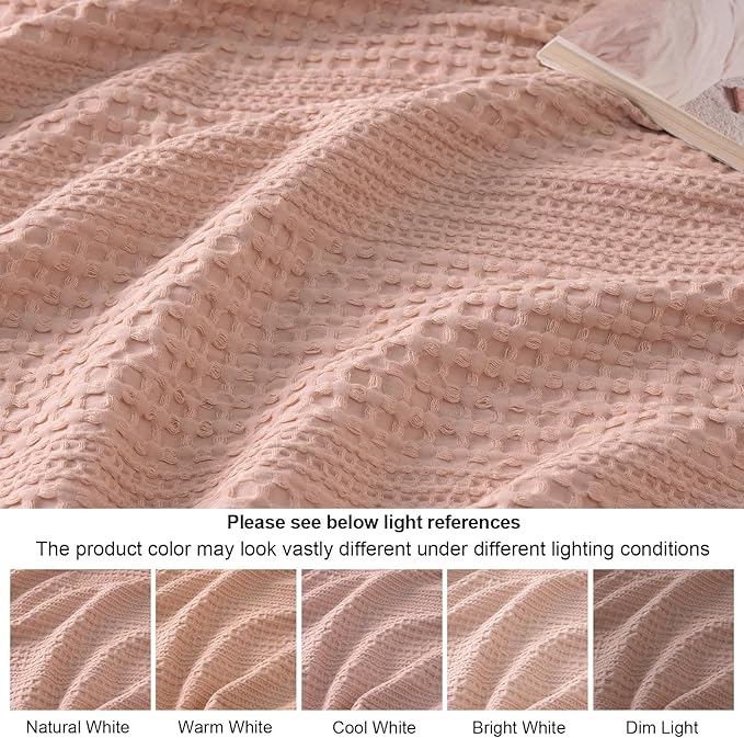 PHF Lightweight Waffle Weave Blanket Queen Size, Breathable & Ultra Soft, 90"x 90" Soft & Cozy Thin Blanket, Perfect for Summer & Hot Sleepers, Bed, Home Decor - Rose Pink