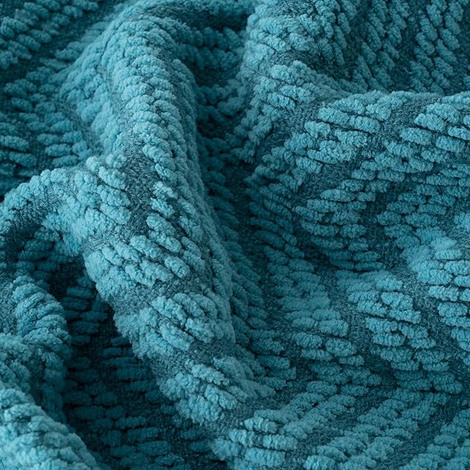 BATTILO HOME Teal Throw Blanket for Couch, Knit Woven Turquoise Blankets Versatile for Chair, Super Soft Warm Decorative Green Blanket with Tassels for Bed Sofa, 50"x60"