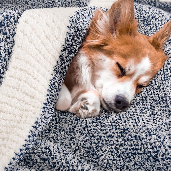 NEXHOME PRO Soft Throw Blankets for Couch, Reversible Warm Blankets Cozy Knit Blanket for Women, Fuzzy Plush Lightweight Throws for Sofa, Bed, Picnic, Navy, 50 x 60 inches