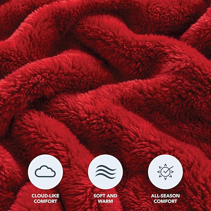 Berkshire Blanket Classic Extra-Fluffy™ Plush Blanket King Size, Soft Fuzzy Fluffy Long Hair Blanket for Couch Sofa Bed, Chili, 90x108 Inches