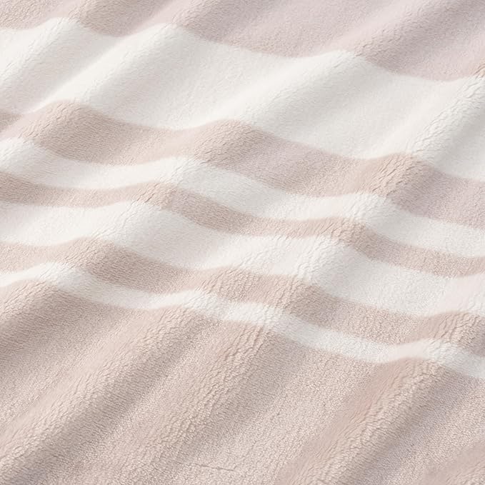 Berkshire Blanket-Classic Heavyweight Soft Printed VelvetLoft® Plush Throw Blanket, Cozy and Fuzzy, Stripe Cream, 50in x 70in