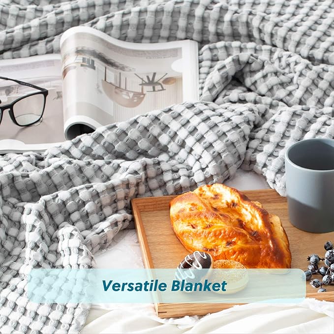 Bedsure Cooling Cotton Waffle Queen Size Blanket - Lightweight Breathable Summer Blanket of Rayon Derived from Bamboo for Hot Sleepers, Luxury Throws for Bed, Couch and Sofa, Grey, 90x90 Inches