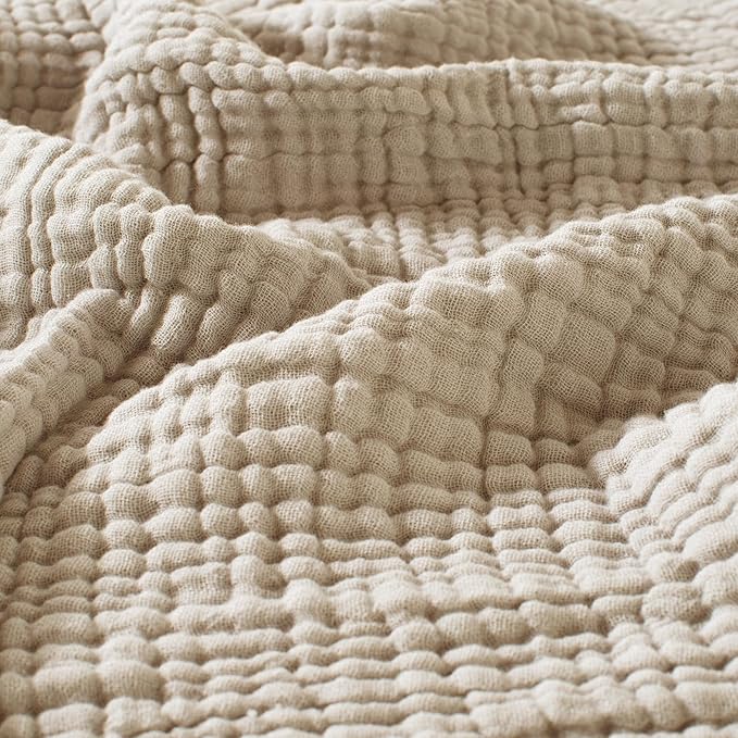 Carriediosa 100% Cotton Muslin Throw Blanket 108" X 90" King Size,4-Layers Summer Gauze Throws for Bed Couch,Soft Lightweight Breathable Linen Blankets Bedspread for Adults All Season,Khaki