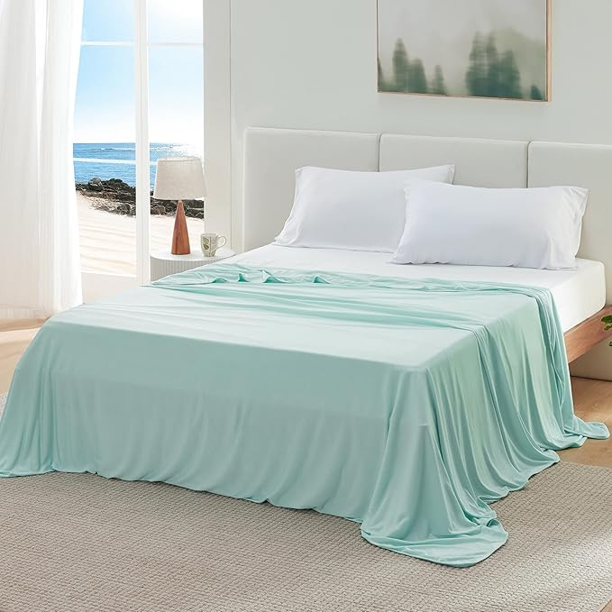 Bedsure Green Cooling Blanket for Hot Sleepers - Summer Cold Throw Blanket for Bed, Arc-Chill Lightweight Summer Bedding, Cool Thin Ice Cold Cooled Throws with Rayon Derived from Bamboo, 50x70