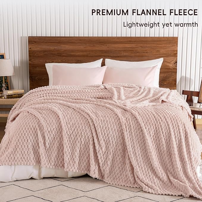 PHF Ultra Soft Flannel Fleece Blanket King Size, Lightweight 3D Jacquard Fleece Blanket, No Shedding, No Pilling, Luxury 340GSM Aesthetic Fluffy Cozy for Bed Room Decor, 108"x90", Rose Smoke