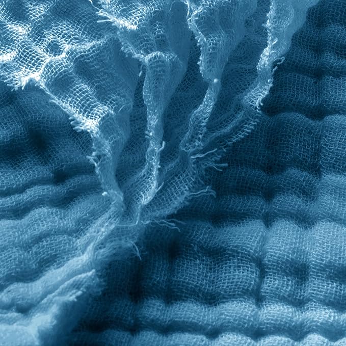 Carriediosa 100% Cotton Muslin Throw Blanket 108" X 90" King Size,4-Layers Summer Gauze Throws for Bed Couch,Soft Lightweight Breathable Linen Blankets Bedspread for Adults All Season,Dusty Blue