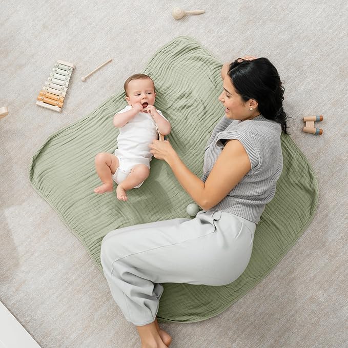 Comfy Cubs Muslin Baby Blanket - Soft, Lightweight, 6-Layer Cotton Swaddle Blankets for Newborns, Infants & Toddlers - 40" x 40" Large, Breathable & Versatile for Sleeping & Tummy Time - Sage