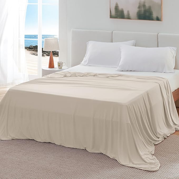 Bedsure Beige Cooling Blanket for Hot Sleepers - Summer Cold Throw Blanket for Bed, Arc-Chill Lightweight Summer Bedding, Cool Thin Ice Cold Cooled Throws with Rayon Derived from Bamboo, 50x70