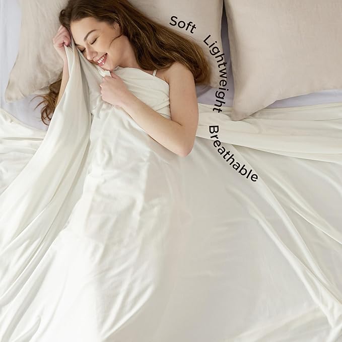 Bedsure Off White Cooling Blanket for Hot Sleepers - Summer Cold Throw Blanket for Bed, Arc-Chill Lightweight Summer Bedding, Cool Thin Ice Cold Cooled Throws with Rayon Derived from Bamboo, 50x70