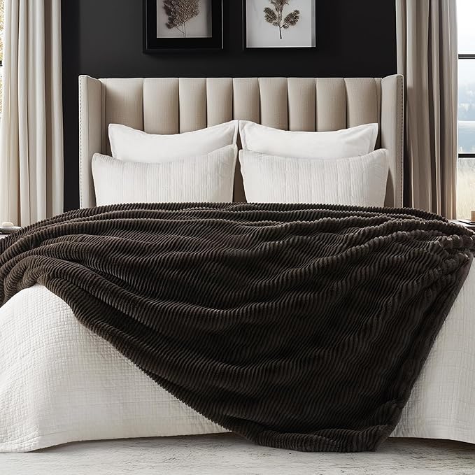 Ultra Soft Faux Fur Throw Blanket for Couch, Luxury Sculpted Texture Faux Rabbit Fur Blanket for Bed, Fluffy Thick Plush Warm Fuzzy Throw, 920GSM (Dark Brown, 50''x60'')