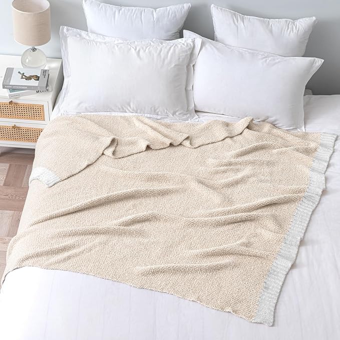 MIULEE Cream Super Soft Throw Blanket for Couch, Cozy Fluffy Warm Throws Knit Blankets for Sofa, Bed, Chair, Living Room, Camping, Picnic, 50 x 60 inch