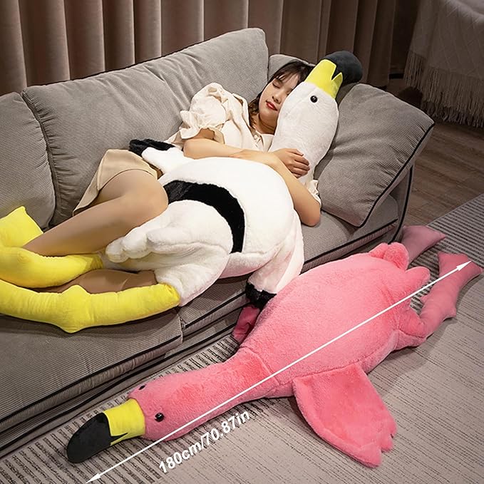 Giant Flamingo Stuffed Animal 70.87in Large Flamingo Plush Pillow Cute Soft Big Long Cuddly Plushie for Kids Adults Birthday Festival Gift Bed Home Decor Cushion Pink