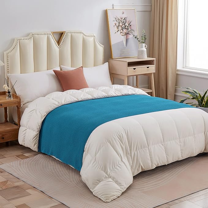 Longhui bedding Teal Knitted Throw Blanket for Couch, Soft, Cozy Machine Washable 100% Cotton Sofa Knit Blankets, Heavy 4.0lb Weight, 60 x 80 Inches, Teal Color.