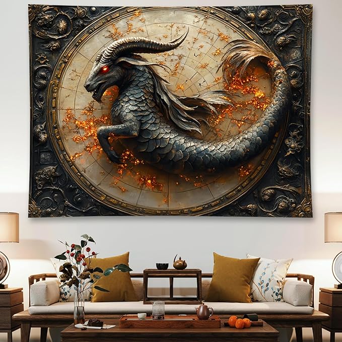 Liuzhouzai Vintage Zodiac Capricorn Tapestry Wall Hanging Astrology Home Decoration Aesthetics Suitable for Bedroom Living Room Dormitory Office Wall Decor 80x60 Inches
