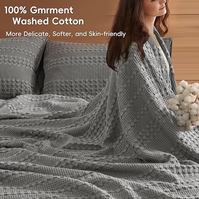 PHF 100% Cotton Waffle Weave Blanket Twin Size, Soft Lightweight Breathable Cozy Summer Blankets for Bed, Luxury Aesthetic Woven Bedding for Home Decor, 66"x90", Dark Grey