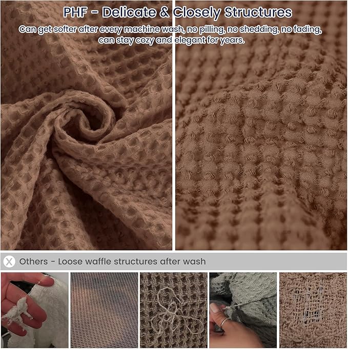 PHF Pre-Washed Cotton Waffle Weave Blanket Throw Size for Couch Bed,Snag Proof Spring Summer Lightweight Breathable,Oeko-TEX Certified,Machine Washable, Home Decor Gift,Cappuccino