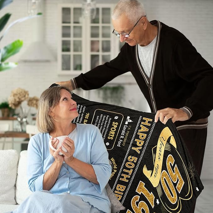 50th Birthday Gifts for Her/Him, 50th Birthday Gifts for Women Men, 50th Birthday Gift Ideas Throw Blanket 60 x 50 Inch, 1975 Birthday Gifts for Woman Man, 50 Year Old Gifts for Women/Men Turning 50