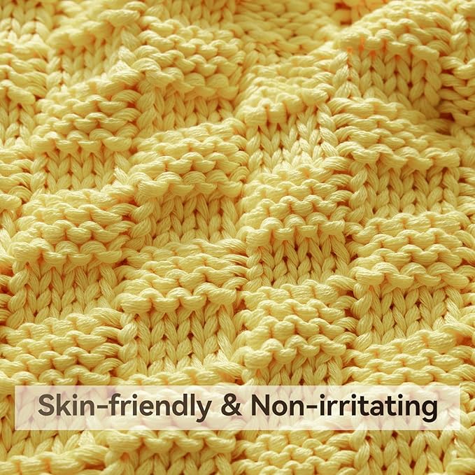Knitted Weighted Blanket for Adult, No Beads Heavy Blanket 60” x 80'' 10lbs, Breathable Chunky Knit Blanket, Cooling Weighted Blanket for Hot Sleepers, Christmas Home Decor (Yellow)