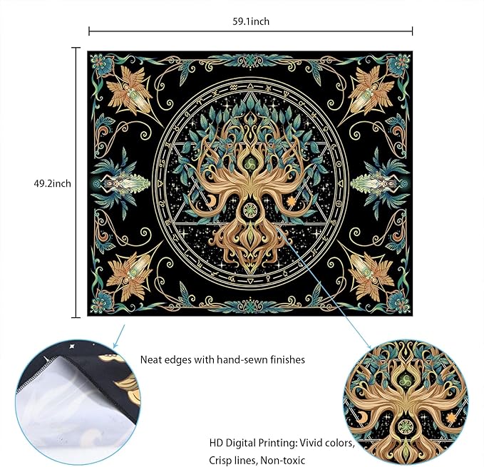 Tree of Life Tapestry - Natural Hippie Wall Hanging, UV Resistant, Machine Washable, Lightweight, Psychedelic Witchcraft Bedroom Decor for Bedroom, Living Room, Yoga Room - 59.1x49.2 Inch