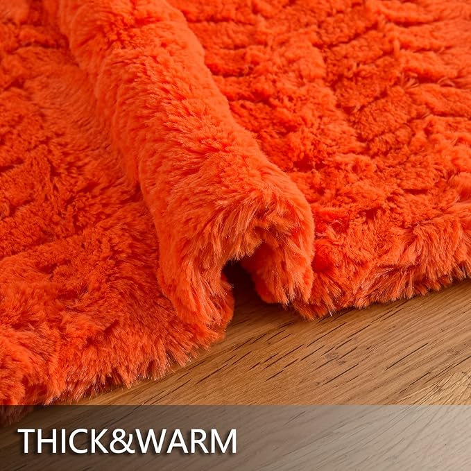 YUSOKI Luxury Faux Fur Twin XL Blanket for Twin XL Bed 2 Layers,5.2lb,All Ages,Home Decoration Without Pillows(Burnt Orange,63"x90")