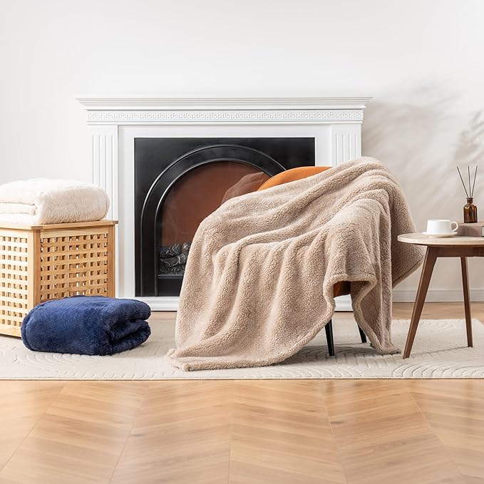 Berkshire Blanket Classic Extra-Fluffy Plush Blanket,Twin Size Bed Blanket,Soft Fuzzy Fluffy Long Hair Blanket for Couch Sofa Bed,Peanut,60x92 Inches, (E0554-TX-49U)