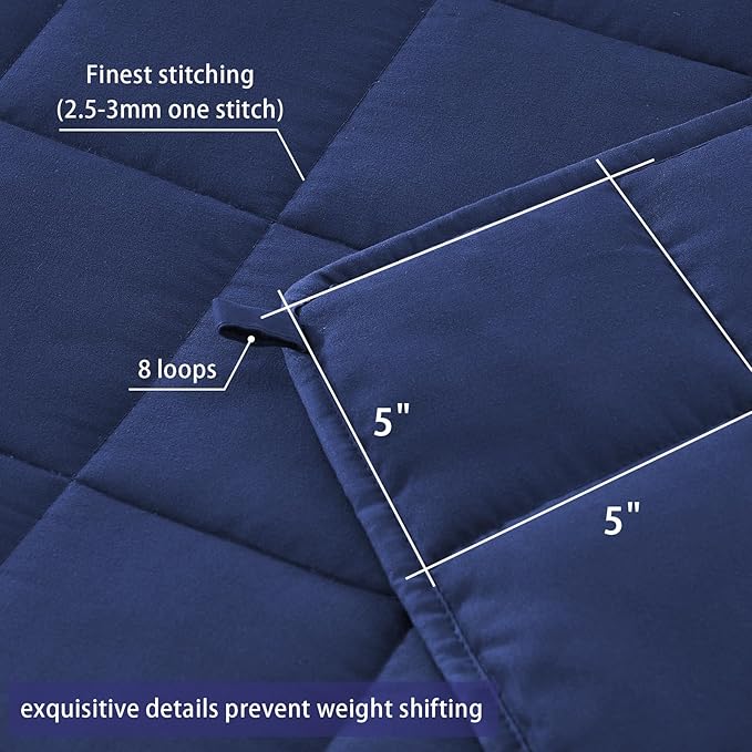 yescool Weighted Blanket for Adults (15 lbs, 60" x 80", Blue) Cooling Heavy Blanket for Sleeping Perfect for 140-160 lbs, Queen Size Breathable Blanket with Premium Glass Bead, Machine Washable