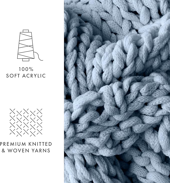 Linen Market Beddings Oversized Chunky Knit Throw Blanket-100% Ultra-Soft Acrylic Hypoallergenic - 47'' x 59'' Cozy Home Accent for Snuggling, Lounging, and Stylish Décor (Light Blue)