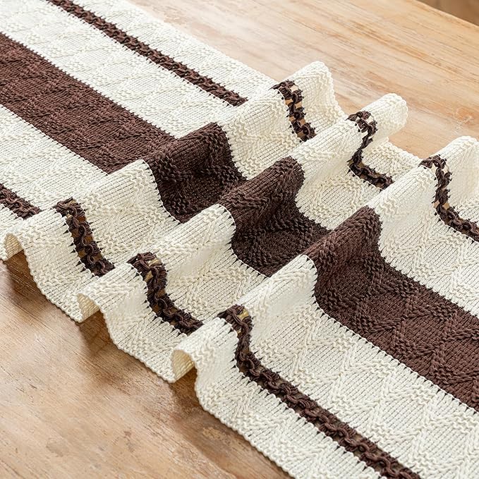 Fancy Homi Brown Table Runner 48 Inches Long Boho Macrame Table Runner for Home Decor, Farmhouse Table Runners with Tassels for Party Bohemian Rustic Bridal Shower Dining Decor 12x48 Inches