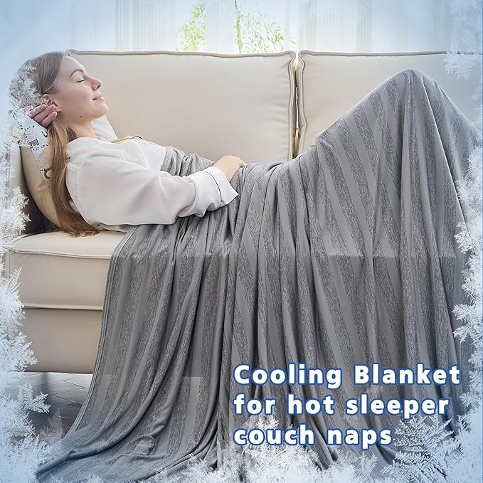 EMME Cooling Blankets Queen Size (90"x 90") for Hot Sleepers, Summer Bed Blanket, Thin Light Bedspread Coverlet for Night Sweats, Double Sided Keep Body Cool, Grey Cold Blankets for Sleeping