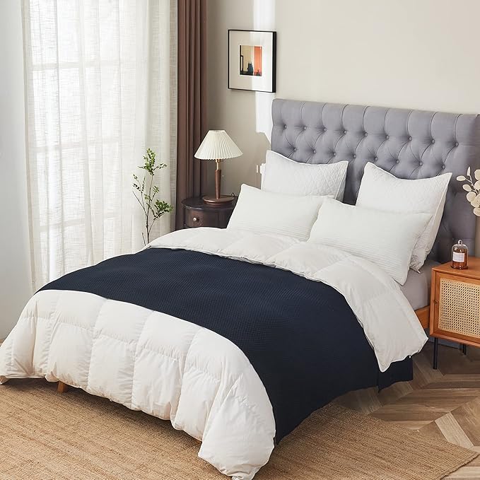 Longhui bedding Dark Navy Blue Knitted Throw Blanket for Couch, Soft, Cozy Machine Washable 100% Cotton Sofa Knit Blankets, Heavy 4.0lb Weight, 60 x 80 Inches, Dark Navy Blue Color.