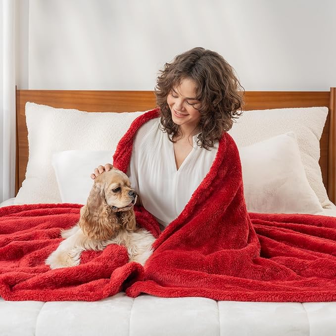 Berkshire Blanket Classic Extra-Fluffy™ Plush Blanket King Size, Soft Fuzzy Fluffy Long Hair Blanket for Couch Sofa Bed, Chili, 90x108 Inches