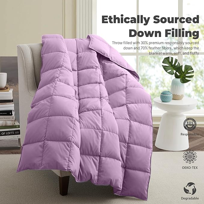 Soft Lightweight Down Blanket for Bed Sofa Couch Indoor and Outdoor Use, Warm and Fluffy Throw Blanket, Light Purple, Queen Size (90"X88")