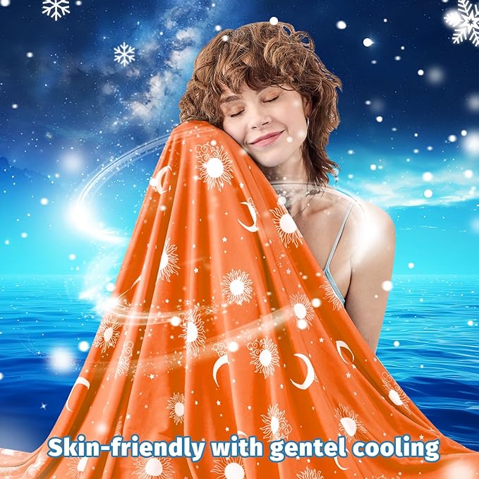 inhand Cooling Blanket Queen Size (90"x90") - Cooled Blankets for Hot Sleepers Lightweight Breathable Summer Blanket for Sleeping Night Sweats to Keep Cool in The Heat -Flame Orange