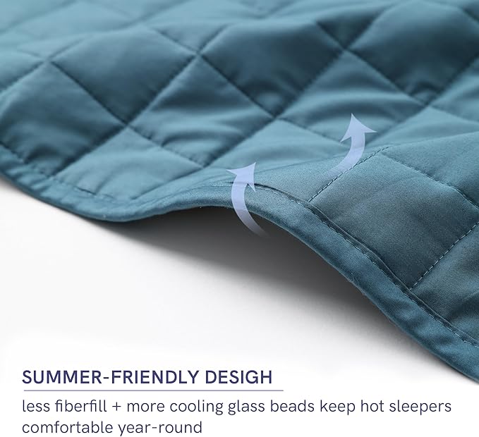 YnM Exclusive Weighted Blanket, Soothing Organic Long Stapled Cotton, Bed Blanket for One Person of 140lbs, Ideal for Queen/King Bed (60x80 Inches, 15 Pounds, Peacock/Grey Reversible)