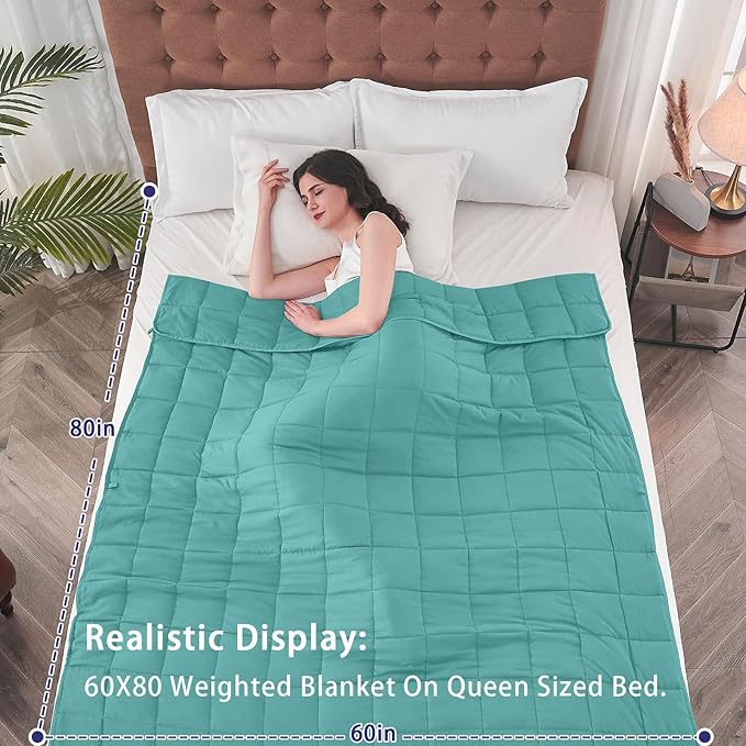 yescool Weighted Blanket for Adults (20 lbs, 60” x 80”, Teal) Cooling Heavy Blanket for Sleeping Perfect for 190-210 lbs, Queen Size Breathable Blanket with Premium Glass Bead, Machine Washable