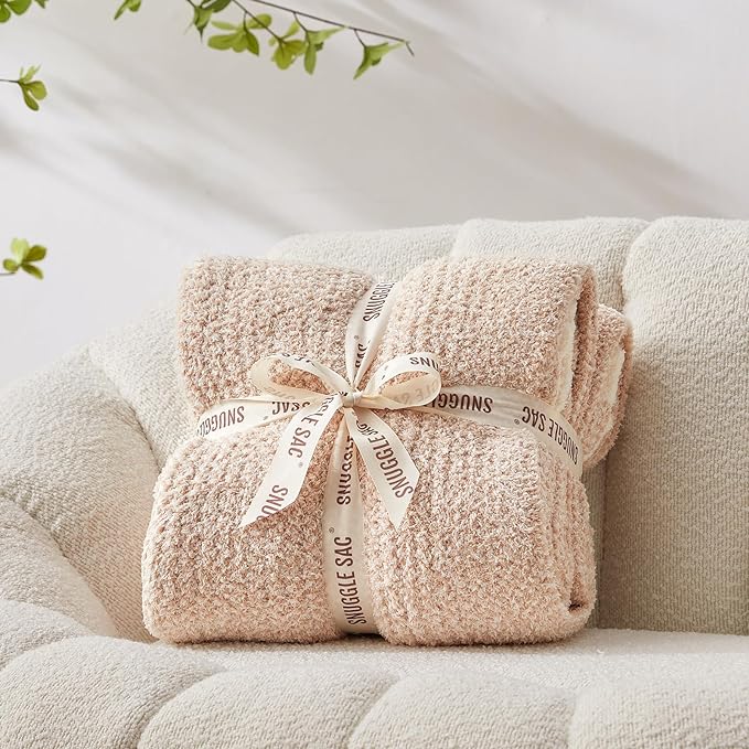 Snuggle Sac Twin XL Bed Blanket 66x90 inches, Super Soft Warm Beige Blankets for Bed, Living Room, Luxurious Microfiber Blanket Dupes, Heather Beige, 66x90 inches