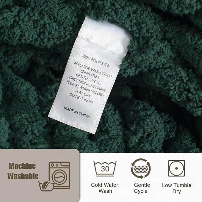 Chunky Knit Throw Blanket 60"X 80", 100% Handmade with Soft Chenille Yarn, 4.4lbs Thick Cable Knitted Blankets, Large Rope Knot Crochet Throws for Couch Sofa Bed Home Decor, Dark Green