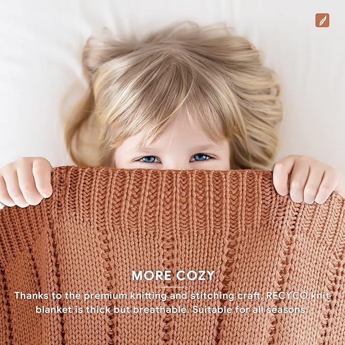 RECYCO Cable Knit Burnt Orange Throw Blanket Twin Size for Couch, Super Soft Warm Cozy Decorative Knitted Throw Blanket 3.6LB for Bed, Sofa, Chair Large 60"x80"