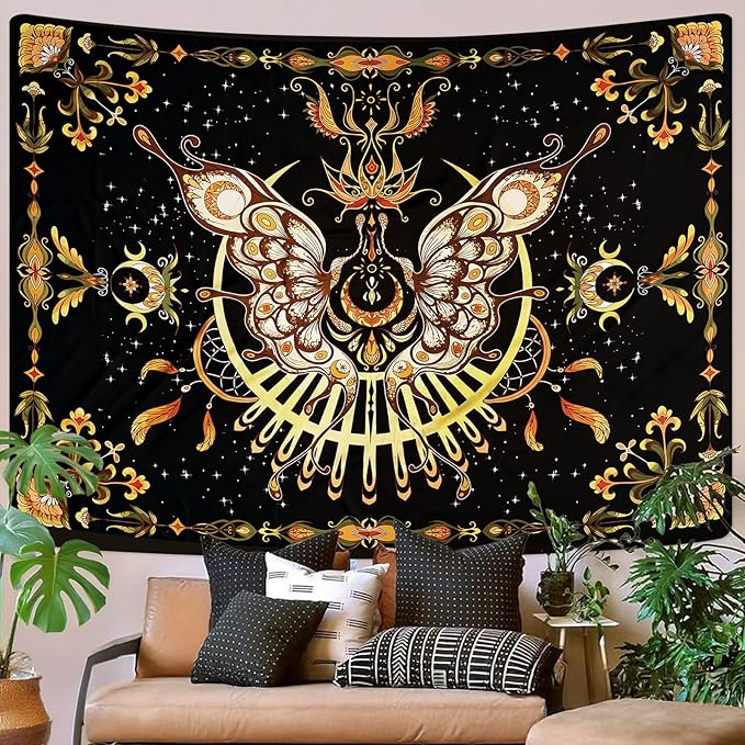 CHDGDHC Butterfly Tapestry - Moth Wall Hanging, UV Resistant, Waterproof, Machine Washable, Lightweight, Psychedelic Bedroom Aesthetic Decor for Bedroom, Living Room, Yoga Room - 47.64x35.43 Inch