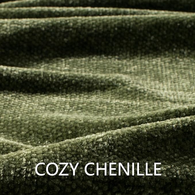 Chenille Throw Blanket for Couch 60"X 80" Twin, Soft Cozy Throws with Fringe Tassel for Bed Sofa Chair Cover, Lightweight Knitted Decorative Boho Blankets for Living Room, Olive Green