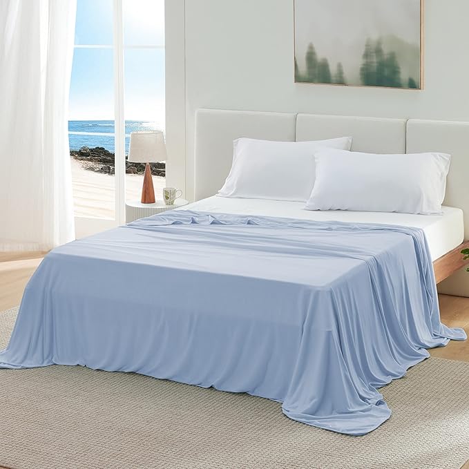 Bedsure Light Blue Cooling Blanket Full Size for Hot Sleepers - Summer Blanket Full Size Cold Bed Cool Arc-Chill Thin Ice Cooled Bedding with Rayon Derived from Bamboo Night Sweats Hot Flashes, 80x90
